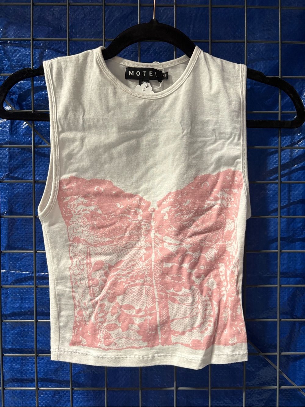 Motel White Tank with Pink Corset Graphic